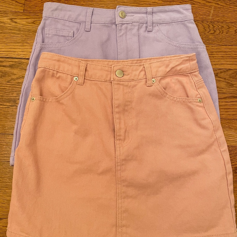 pink and purple denim mini skirt bundle
